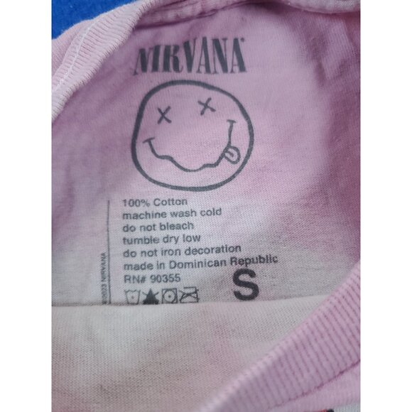 Nirvana T-Shirt Men's Small Short Sleeve Music Smiley Graphic Tie Dye Pink - Picture 3 of 14